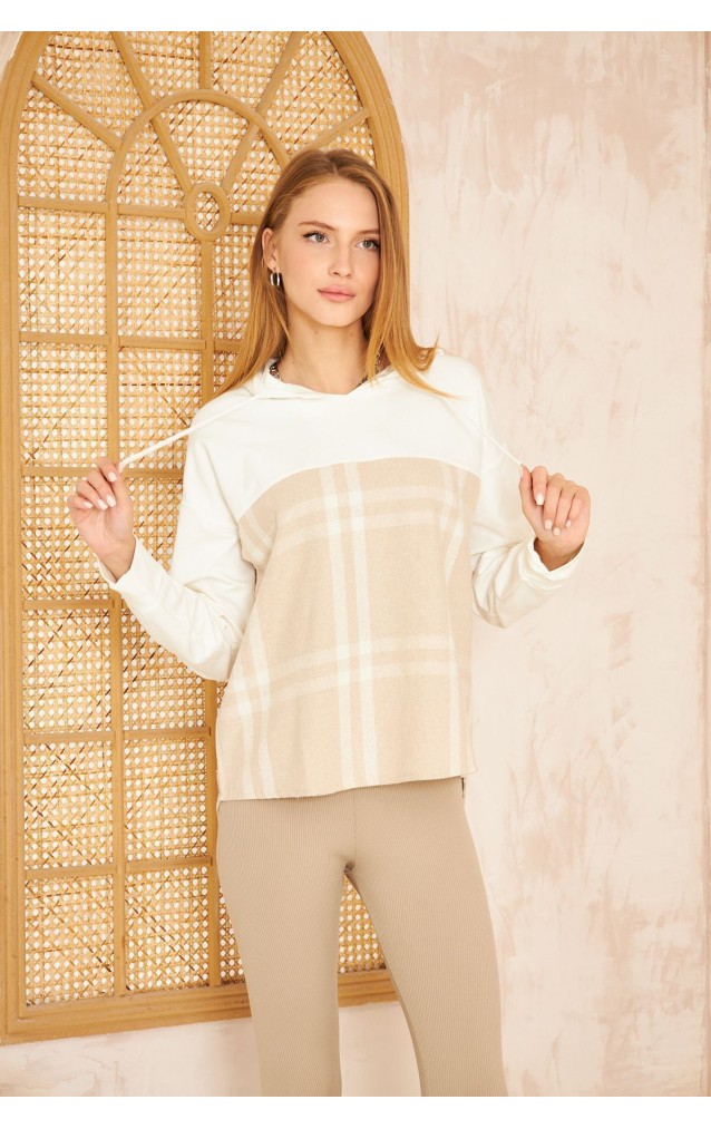 Pasaklı Giyim Kadın Kapüşonlu Oduncu Sweatshirt Ekose 3565231 Bej