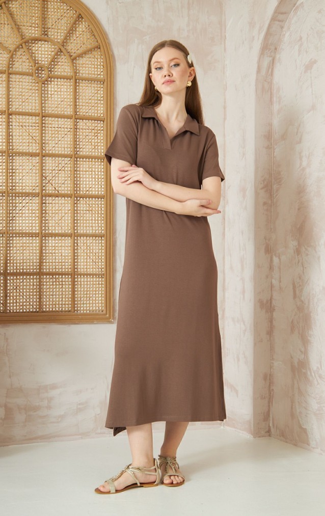 Pasaklı Giyim Kadın Polo Yaka Elbise 3525275 Kahverengi
