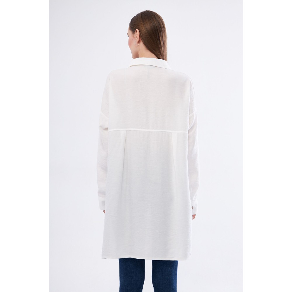 Pasaklı Giyim Pasaklı Giyim Kadın Oversize Arkası Uzun Tunik Gömlek Beyaz - Premium Kadın Giyim