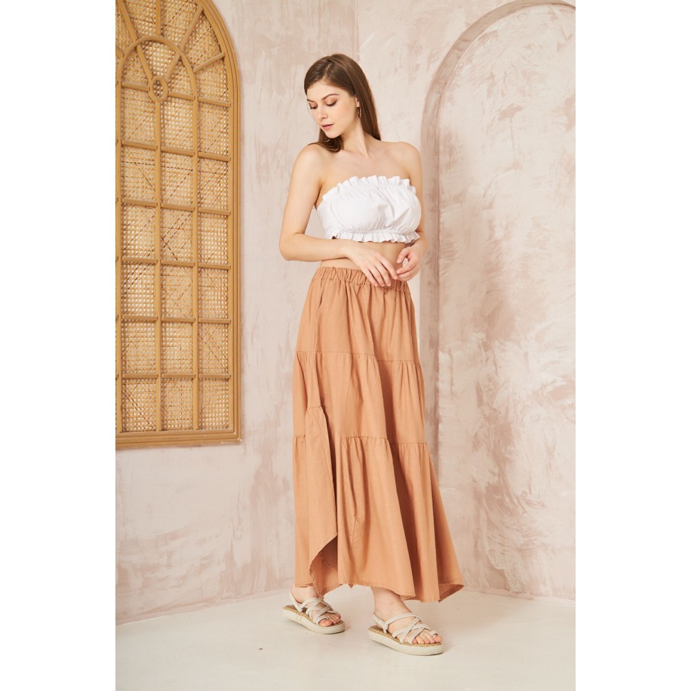 Pasaklı Giyim Pasaklı Giyim Kadın Asimetrik 3 Kat Etek Camel - Premium Kadın Giyim