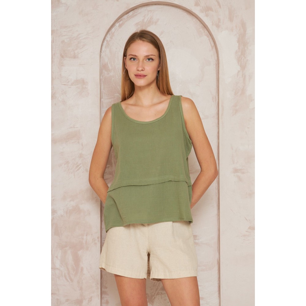 Pasaklı Giyim Pasaklı Giyim Kadın Müslin Pis Dikiş Bluz Haki - Premium Kadın Giyim