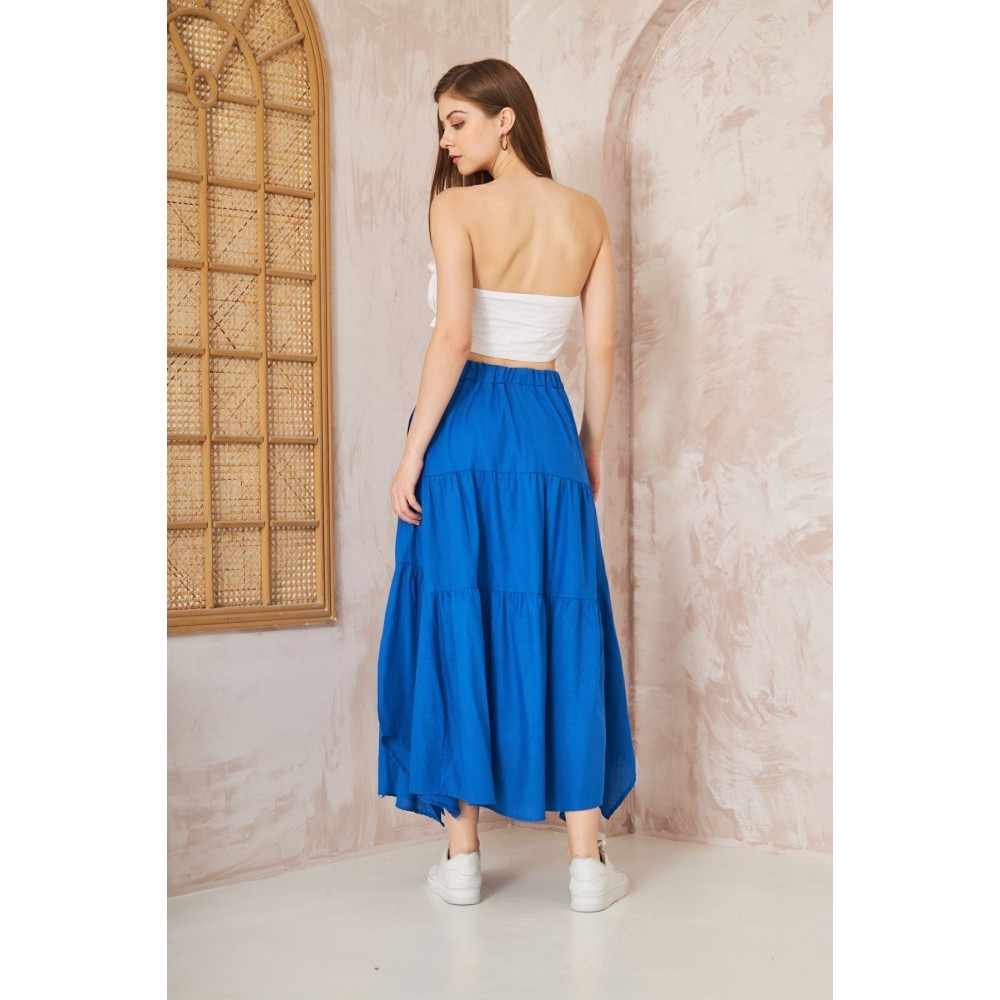 Pasaklı Giyim Pasaklı Giyim Kadın Asimetrik 3 Kat Etek Saks - Premium Kadın Giyim