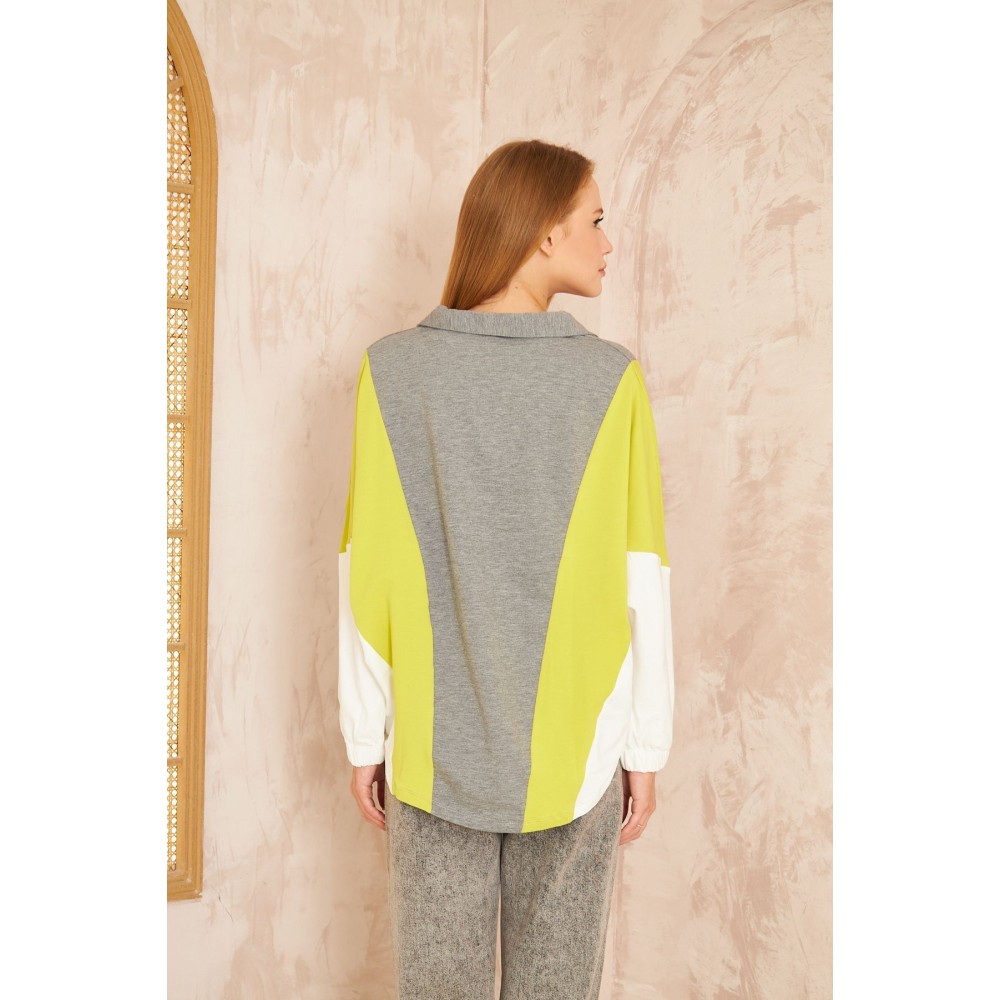 Pasaklı Giyim Pasaklı Giyim Kadın Polo Yaka Sweatshirt Gri - Premium Kadın Giyim