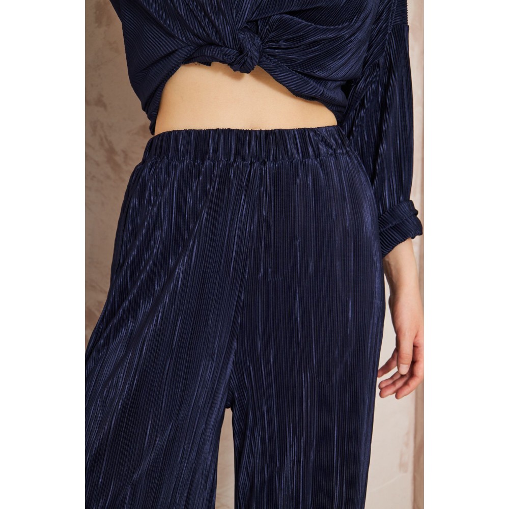 Pasaklı Giyim Pasaklı Giyim kadın Piliseli Bürümcük Pantolon Tunik Alt Üst Takım Lacivert - Premium Kadın Giyim