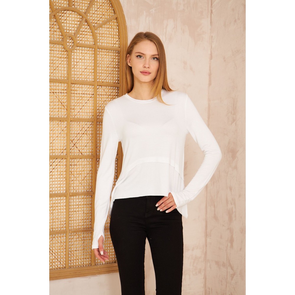 Pasaklı Giyim Pasaklı Giyim Kadın Parmak Geçirmeli Yoga Bluz Beyaz - Premium Kadın Giyim