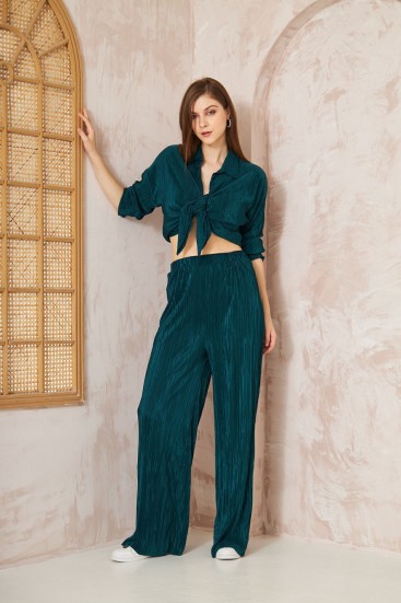 Pasaklı Giyim kadın Piliseli Bürümcük Pantolon Tunik Alt Üst Takım 3573374 Petrol
