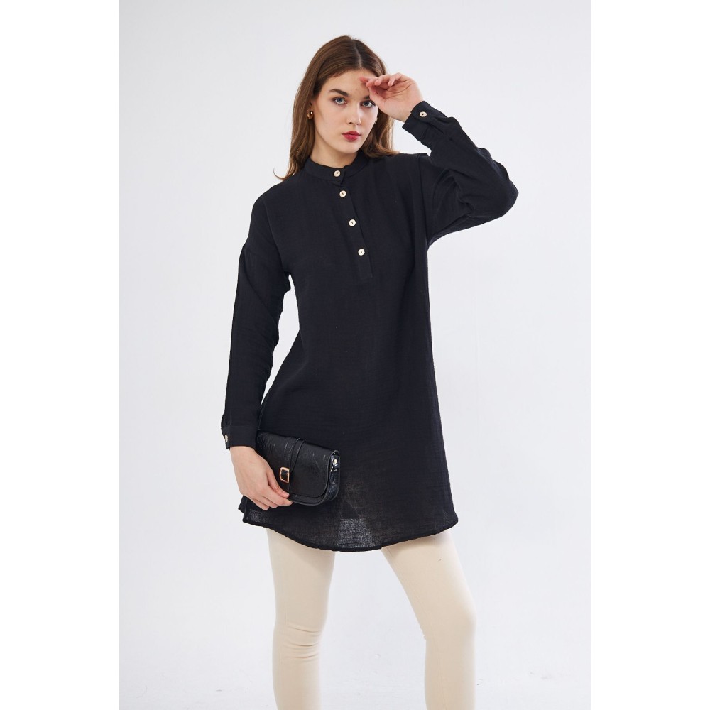 Pasaklı Giyim Pasaklı Giyim Kadın Müslin Tunik Gömlek Siyah - Premium Kadın Giyim