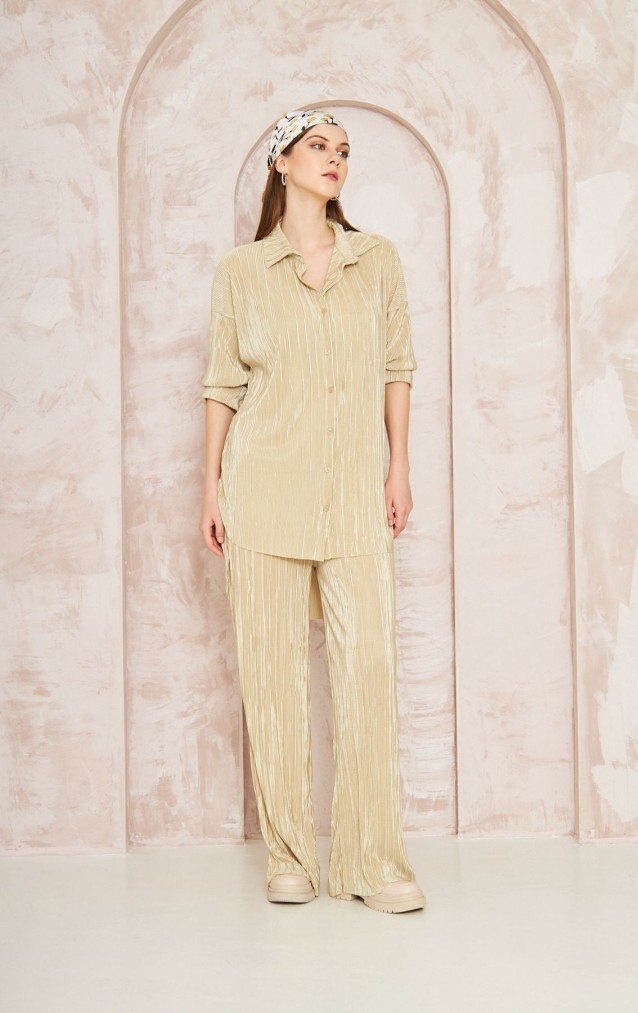 Pasaklı Giyim kadın Piliseli Bürümcük Pantolon Tunik Alt Üst Takım 3573374 Gold