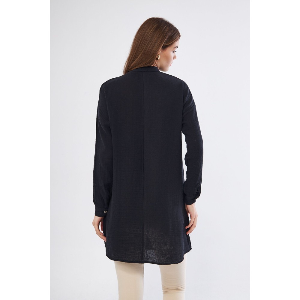 Pasaklı Giyim Pasaklı Giyim Kadın Müslin Tunik Gömlek Siyah - Premium Kadın Giyim