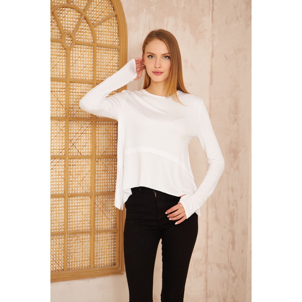 Pasaklı Giyim Pasaklı Giyim Kadın Parmak Geçirmeli Yoga Bluz Beyaz - Premium Kadın Giyim