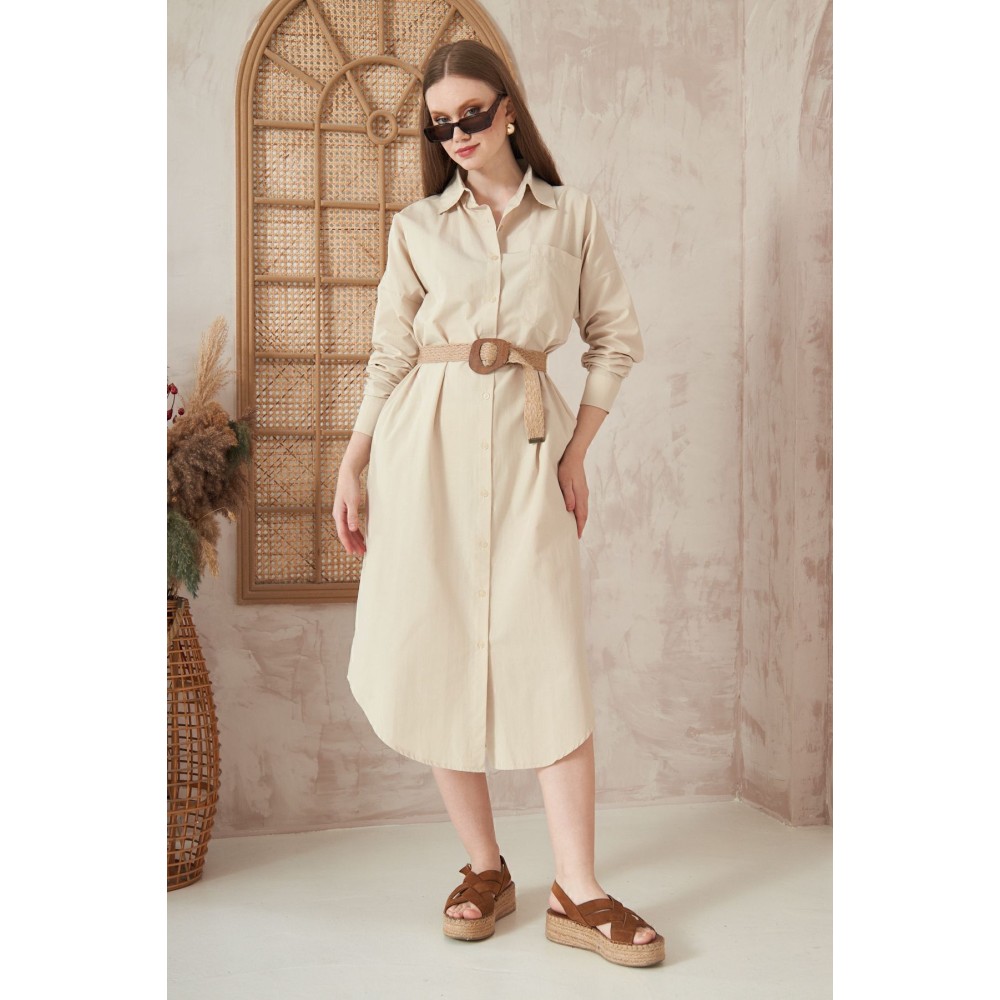 Pasaklı Giyim Pasaklı Giyim Kadın Poplin Oversize Tunik-Gömlek Elbise Taş - Premium Kadın Giyim