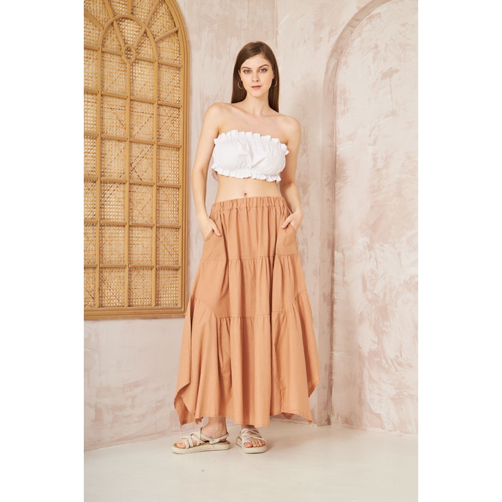 Pasaklı Giyim Pasaklı Giyim Kadın Asimetrik 3 Kat Etek Camel - Premium Kadın Giyim