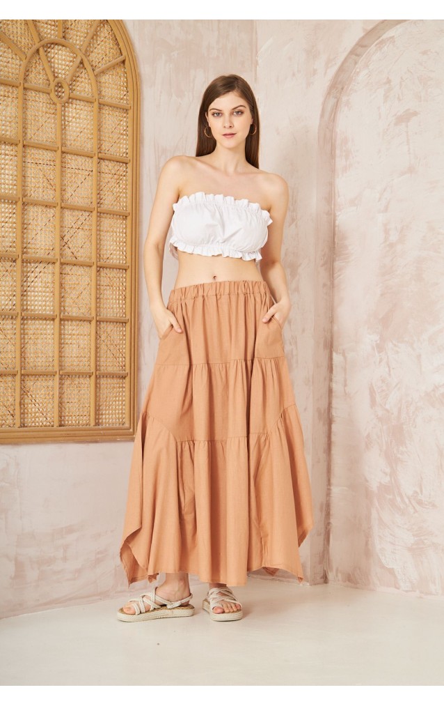 Pasaklı Giyim Kadın Asimetrik 3 Kat Etek 3574300 Camel