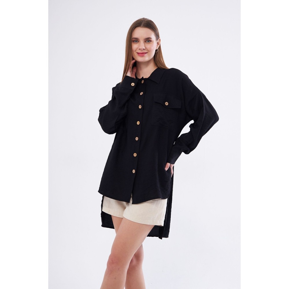 Pasaklı Giyim Pasaklı Giyim Kadın Oversize Arkası Uzun Tunik Gömlek Siyah - Premium Kadın Giyim