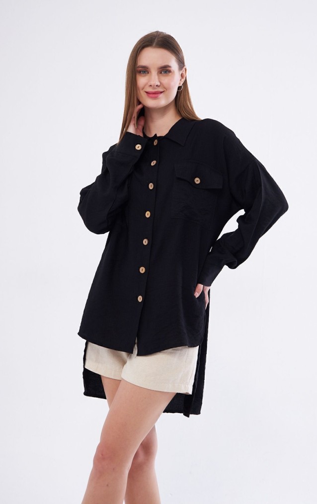 Pasaklı Giyim Kadın Oversize Arkası Uzun Tunik Gömlek 3524352 Siyah