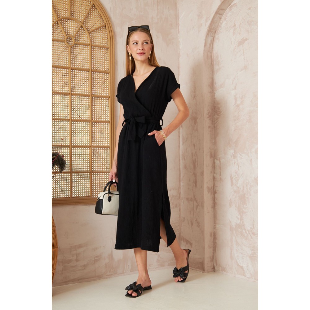 Pasaklı Giyim Pasaklı Giyim Kadın %100 Pamuk Müslin Elbise Siyah - Premium Kadın Giyim