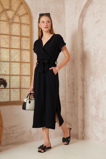 Pasaklı Giyim Kadın %100 Pamuk Müslin Elbise 3612451 Siyah