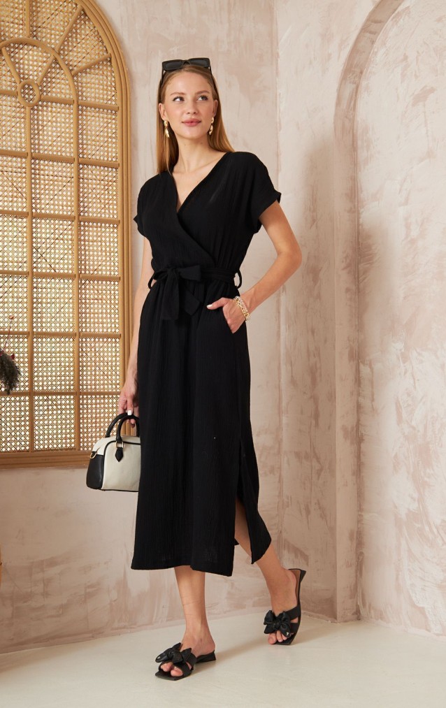 Pasaklı Giyim Kadın %100 Pamuk Müslin Elbise 3612451 Siyah