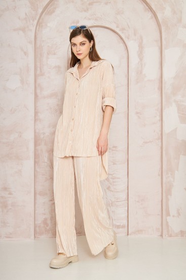Pasaklı Giyim kadın Piliseli Bürümcük Pantolon Tunik Alt Üst Takım 3573374 Bej