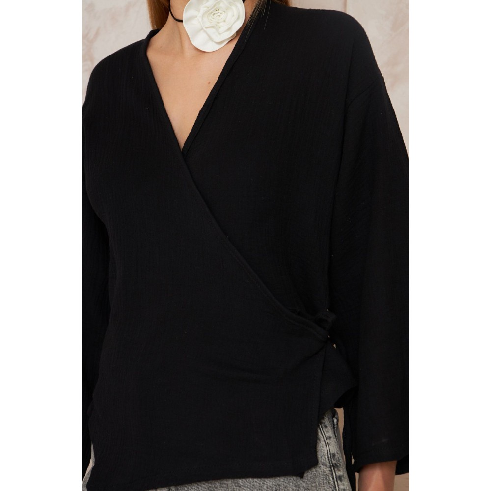 Pasaklı Giyim Pasaklı giyim Kadın %100 Pamuk Bağcıklı Bluz Siyah - Premium Kadın Giyim