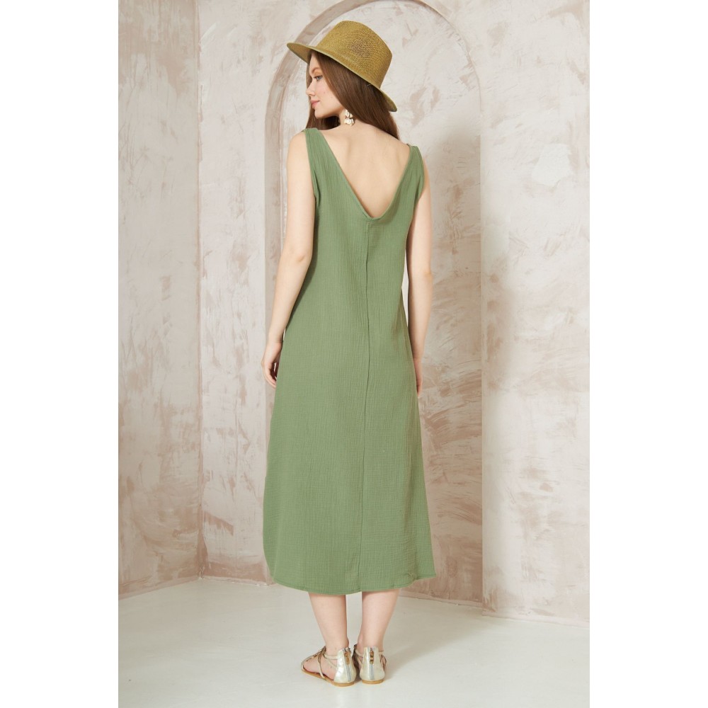 Pasaklı Giyim Pasaklı Giyim Kadın %100 Pamuk Müslin Elbise Haki - Premium Kadın Giyim