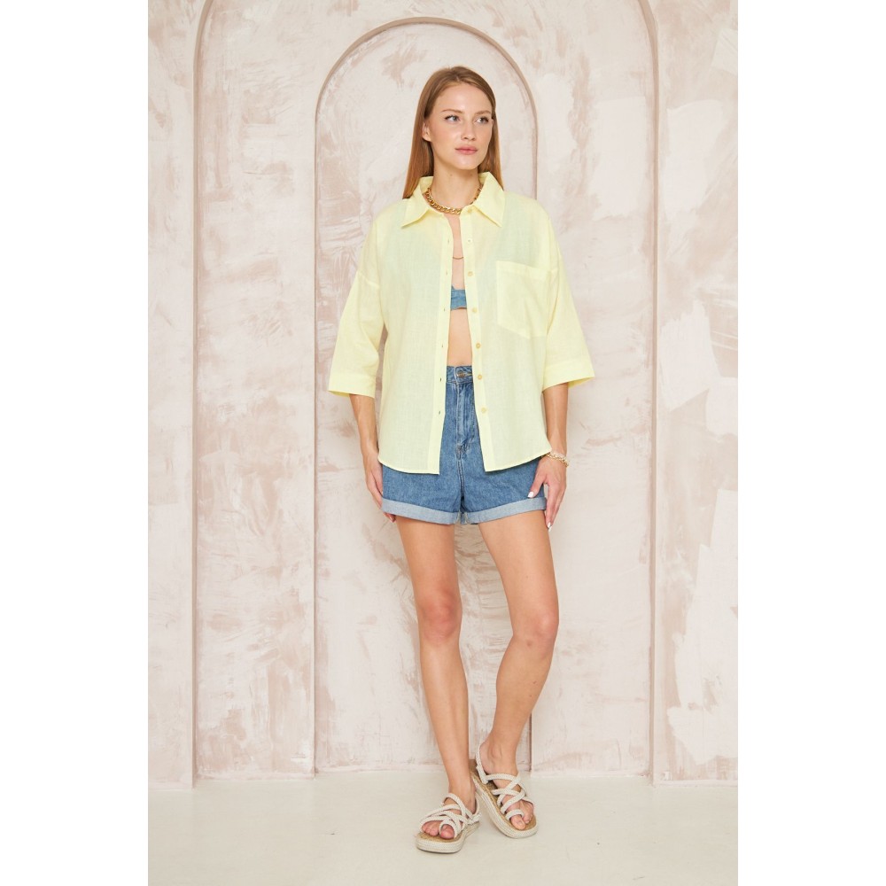 Pasaklı Giyim Pasaklı Giyim Kadın Flamlı Keten Gömlek Sarı - Premium Kadın Giyim