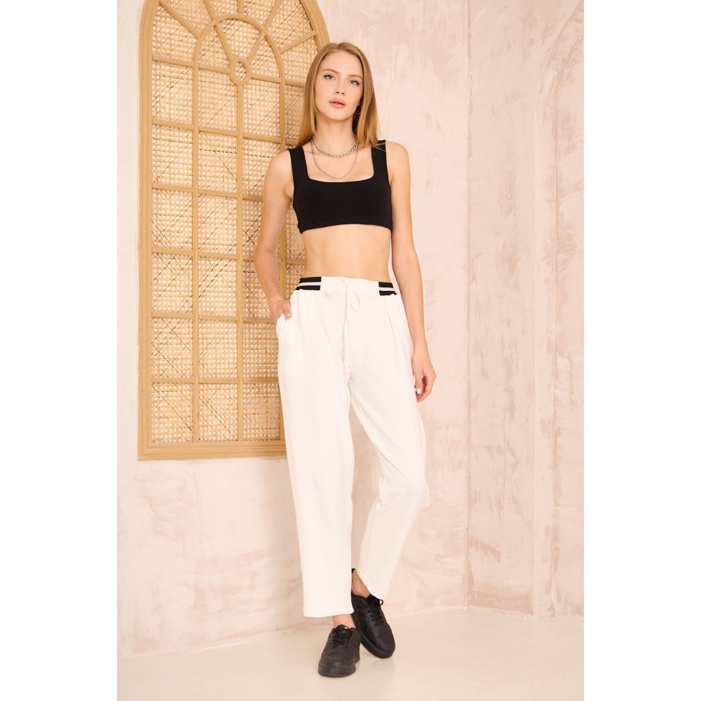 Pasaklı Giyim Pasaklı Giyim Kadın Bilek Boy Pantolon-Eşorfman, Beyaz - Premium Kadın Giyim