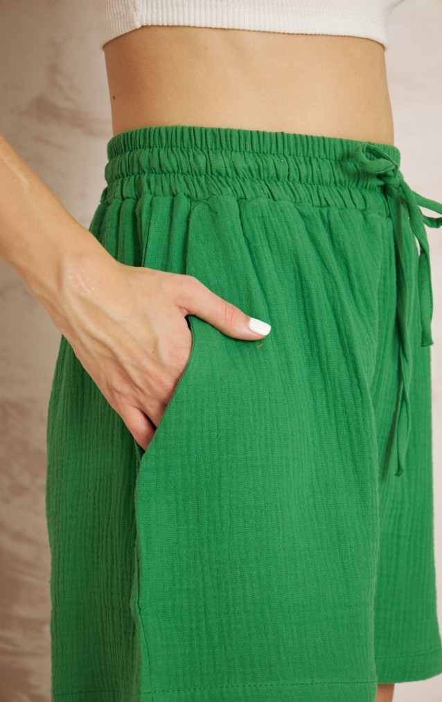 Pasaklı Giyim Kadın Müslin %100 Pamuk Beli Lastikli Şort 3425210 Yeşil