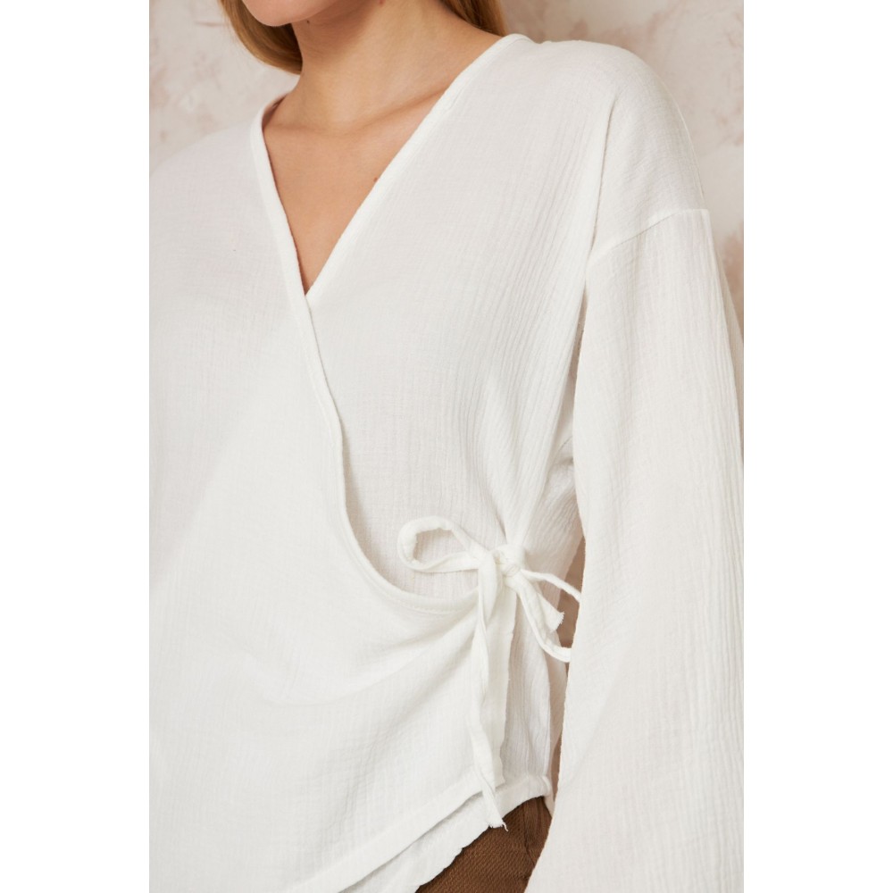 Pasaklı Giyim Pasaklı giyim Kadın %100 Pamuk Bağcıklı Bluz Beyaz - Premium Kadın Giyim