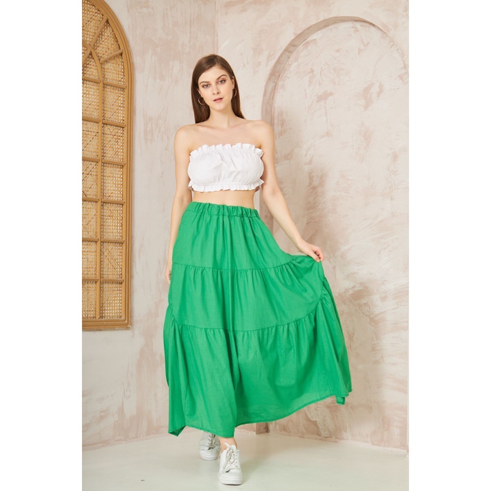 Pasaklı Giyim Pasaklı Giyim Kadın Asimetrik 3 Kat Etek Yeşil - Premium Kadın Giyim