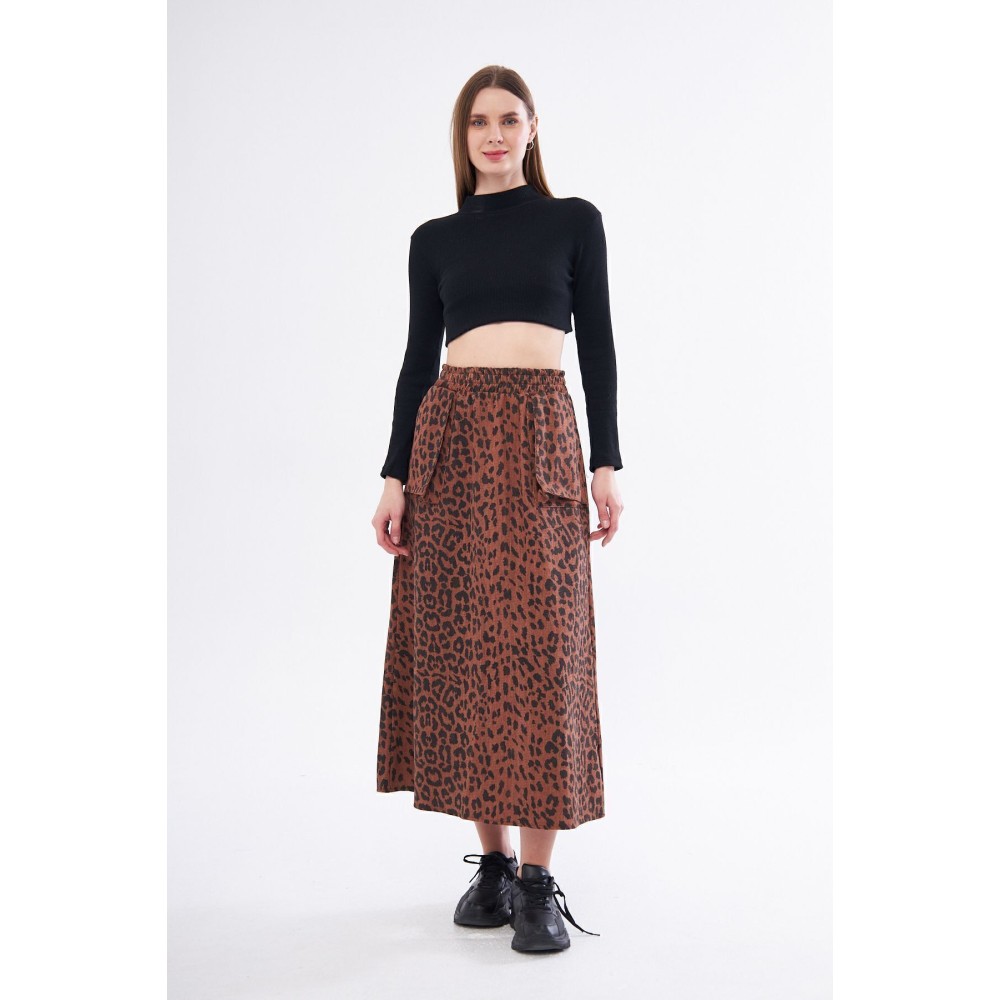 Pasaklı Giyim Pasaklı Giyim Kadın Kamuflaj Desen Gabardin Etek Leopar - Premium Kadın Giyim