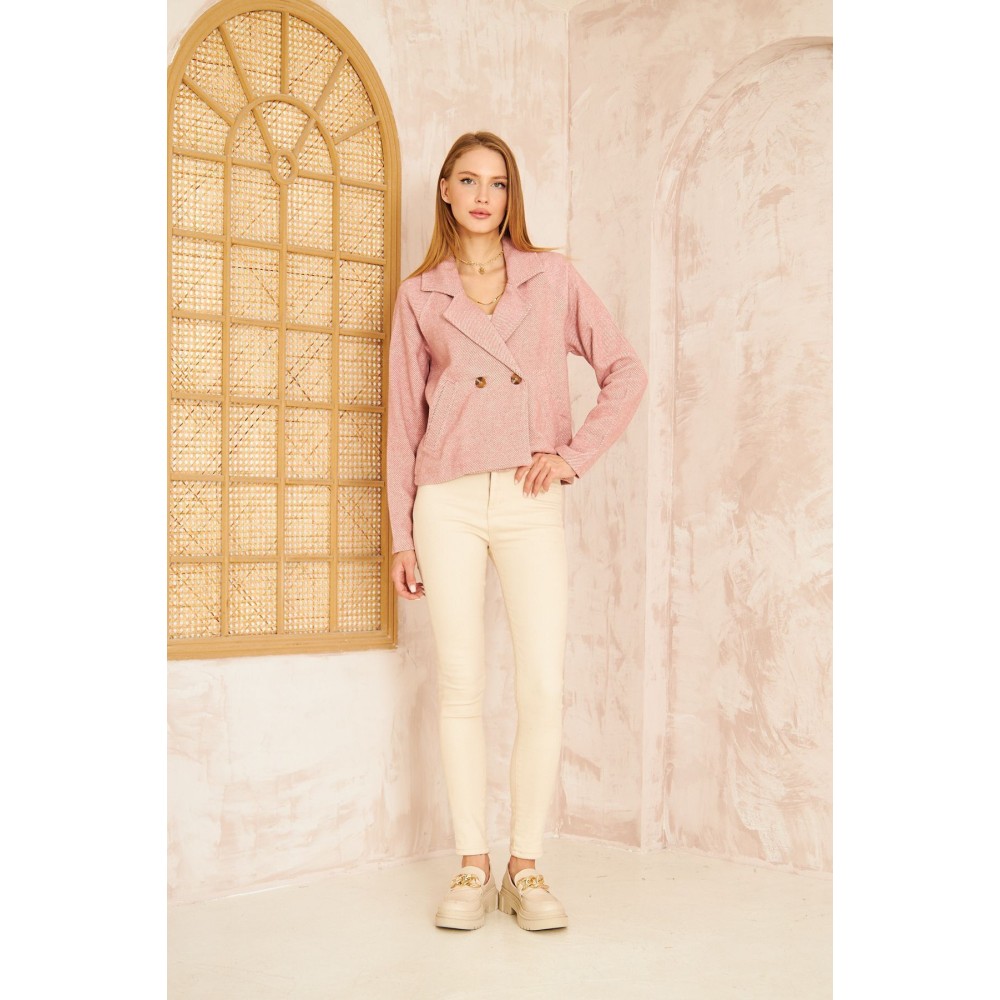 Pasaklı Giyim Pasaklı Giyim Kadın Diyaganol Kaşe Ceket Pudra - Premium Kadın Giyim