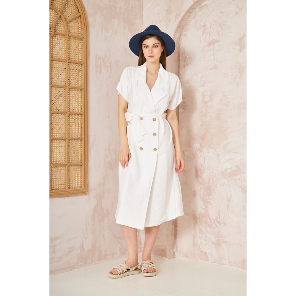 Pasaklı Giyim Pasaklı Giyim Kadın Keten Ceket Elbise Beyaz - Premium Kadın Giyim