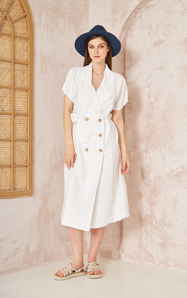 Pasaklı Giyim Kadın Keten Ceket Elbise 3162451 Beyaz