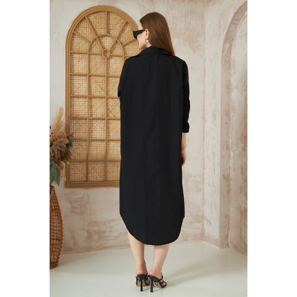 Pasaklı Giyim Pasaklı Giyim Kadın Poplin Oversize Tunik-Gömlek Elbise Siyah - Premium Kadın Giyim