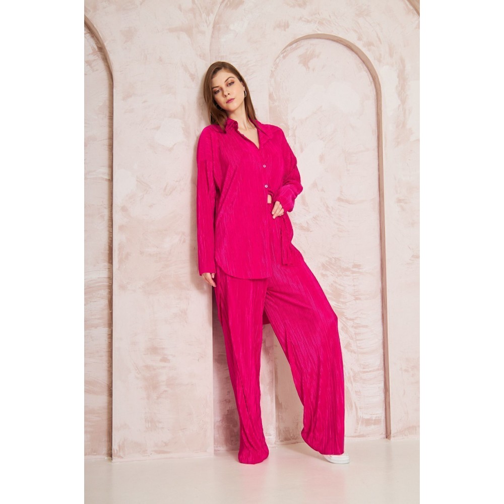 Pasaklı Giyim Pasaklı Giyim kadın Piliseli Bürümcük Pantolon Tunik Alt Üst Takım Fuşya - Premium Kadın Giyim
