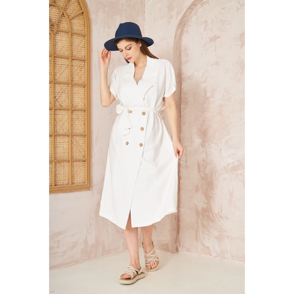 Pasaklı Giyim Pasaklı Giyim Kadın Keten Ceket Elbise Beyaz - Premium Kadın Giyim