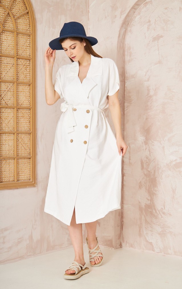 Pasaklı Giyim Kadın Keten Ceket Elbise 3162451 Beyaz