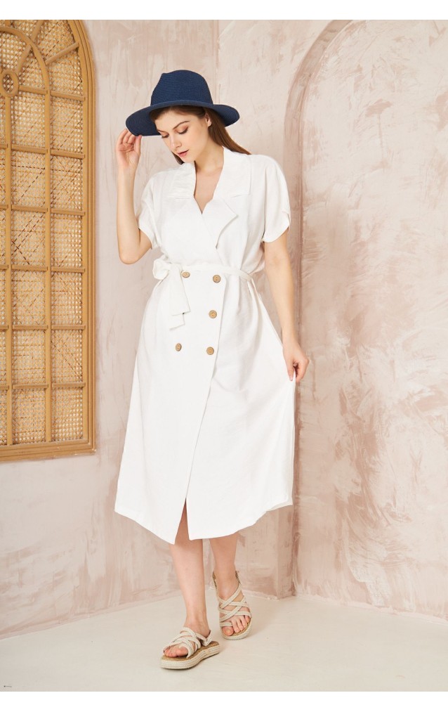 Pasaklı Giyim Kadın Keten Ceket Elbise 3162451 Beyaz