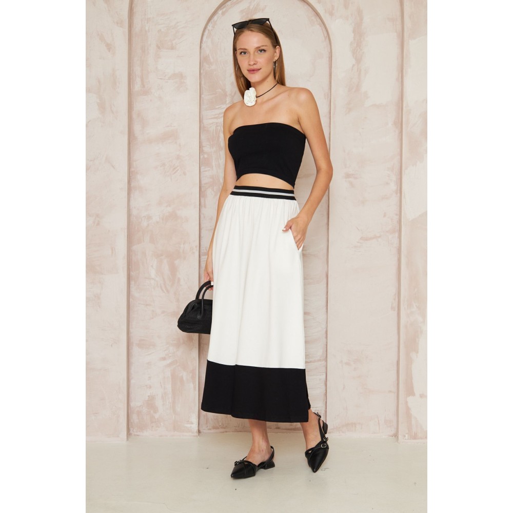 Pasaklı Giyim Pasaklı Giyim Kadın Kiloş Etek Renk Bloklu Beyaz - Premium Kadın Giyim