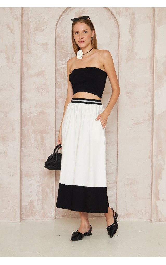 Pasaklı Giyim Kadın Kiloş Etek Renk Bloklu 3535230  Beyaz