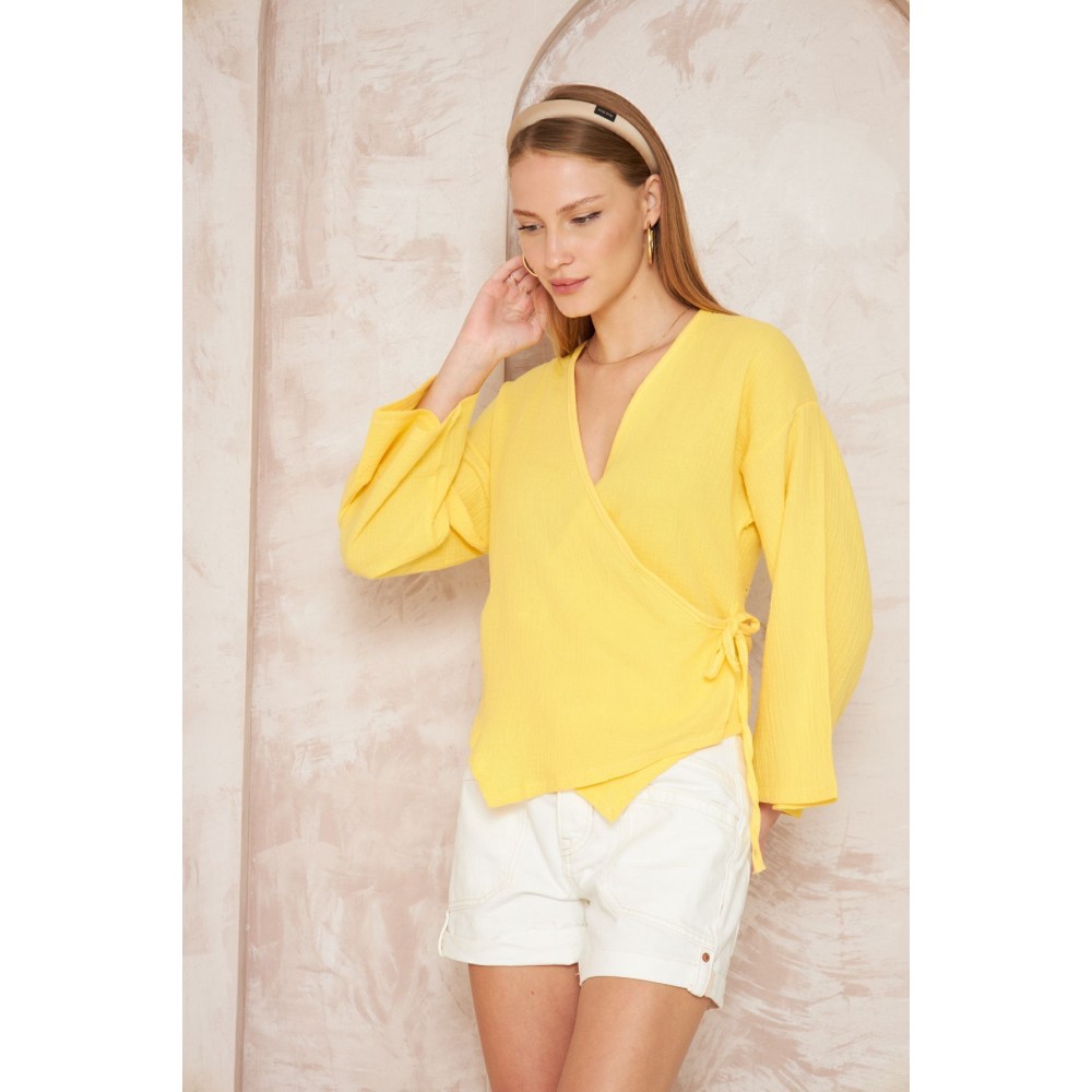 Pasaklı Giyim Pasaklı giyim Kadın %100 Pamuk Bağcıklı Bluz Sarı - Premium Kadın Giyim
