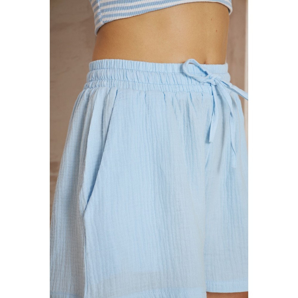 Pasaklı Giyim Pasaklı Giyim Kadın Müslin %100 Pamuk Beli Lastikli Şort Bebemavi - Premium Kadın Giyim