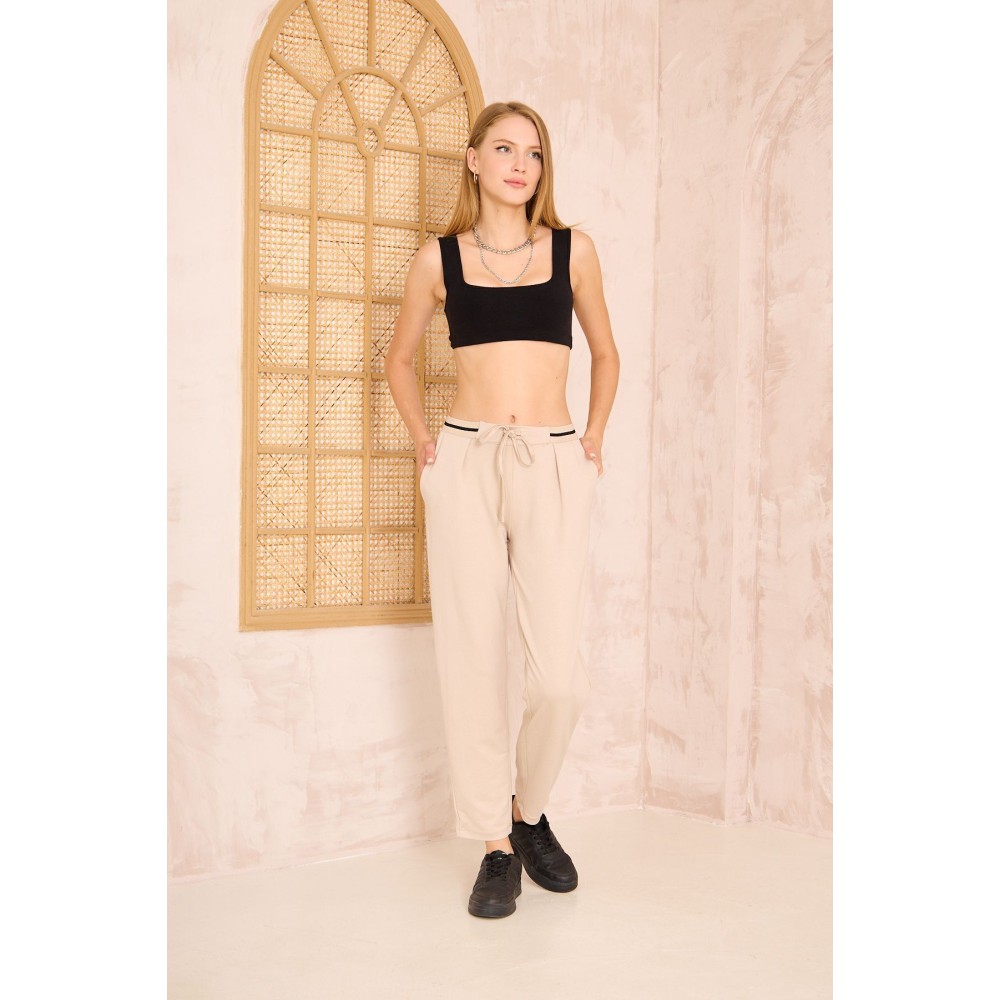 Pasaklı Giyim Pasaklı Giyim Kadın Bilek Boy Pantolon-Eşorfman, Bej - Premium Kadın Giyim