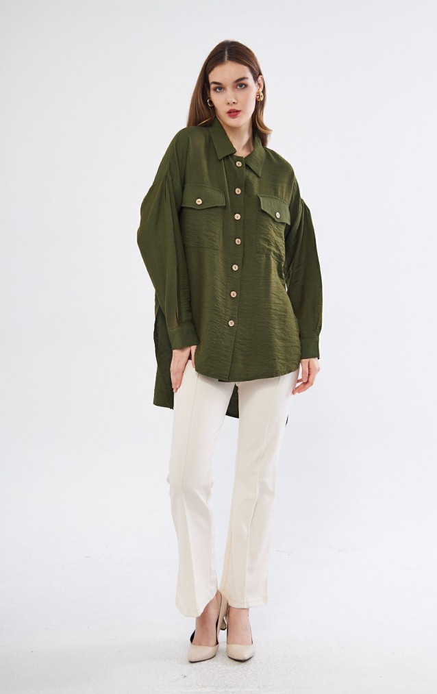Pasaklı Giyim Kadın Oversize Arkası Uzun Tunik Gömlek 3524352 Haki