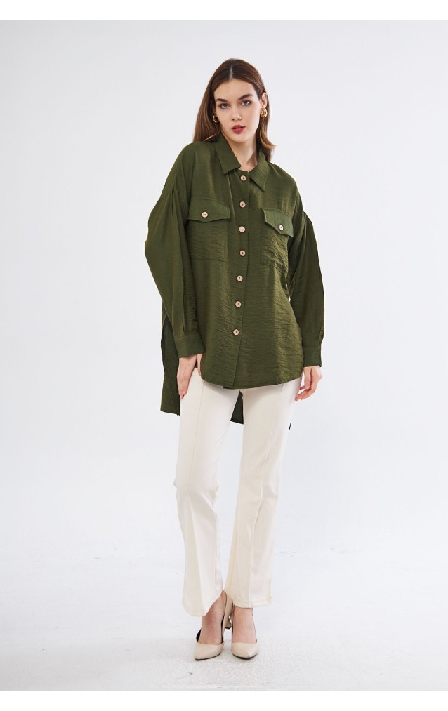 Pasaklı Giyim Kadın Oversize Arkası Uzun Tunik Gömlek 3524352 Haki
