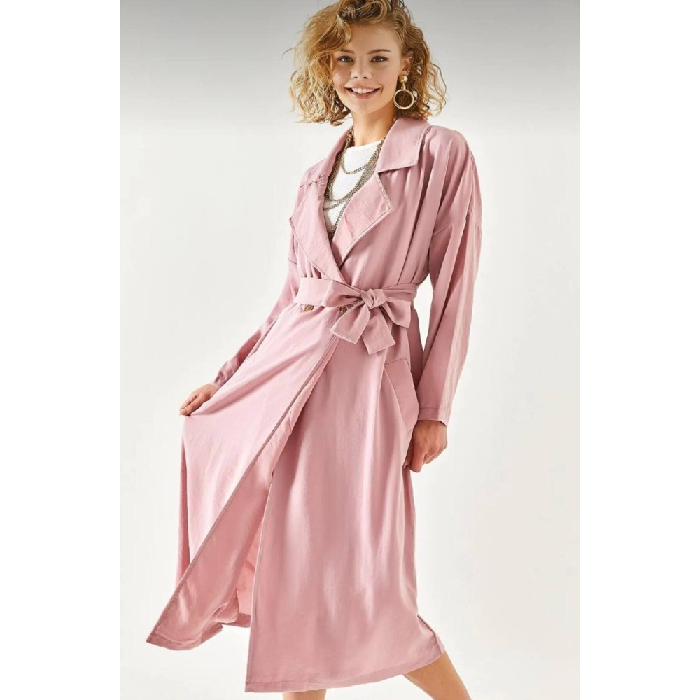 Pasaklı Giyim Pasaklı Giyim Kadın Ekstra Oversize Trençkot Pembe - Premium Kadın Giyim