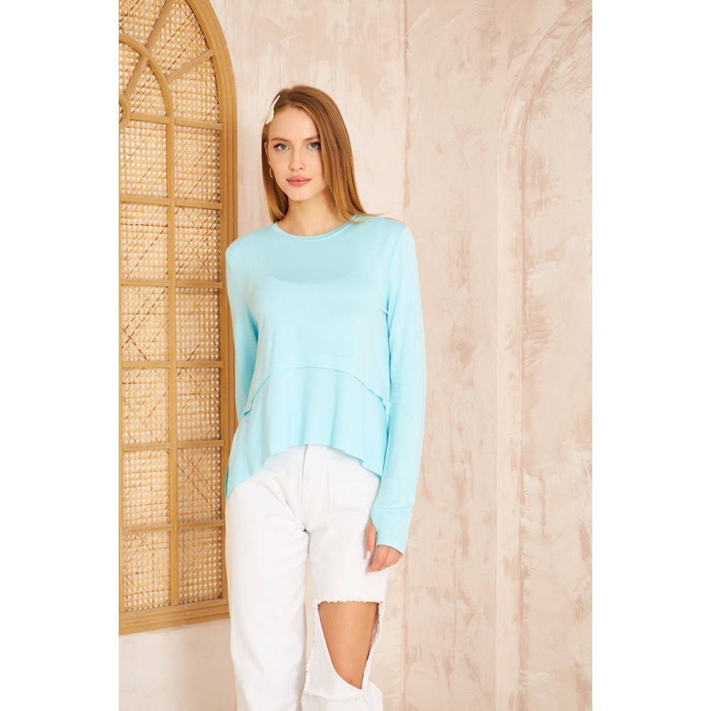 Pasaklı Giyim Pasaklı Giyim Kadın Parmak Geçirmeli Yoga Bluz Mint - Premium Kadın Giyim