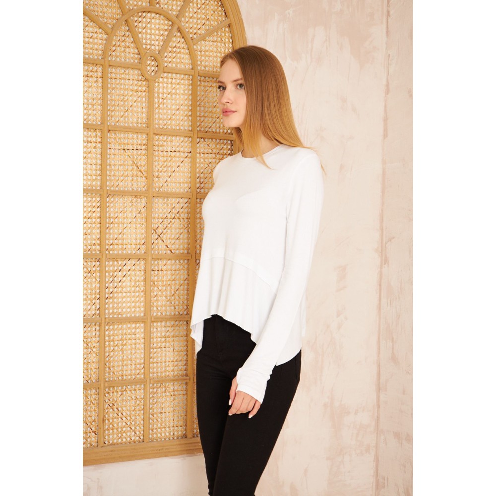 Pasaklı Giyim Pasaklı Giyim Kadın Parmak Geçirmeli Yoga Bluz Beyaz - Premium Kadın Giyim