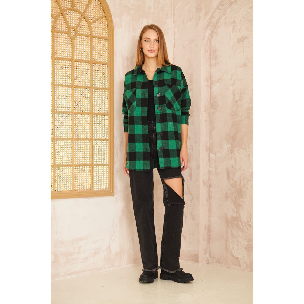 Pasaklı Giyim Pasaklı Giyim Kadın Kaşe Ekose Oduncu Gömlek Yeşil - Premium Kadın Giyim